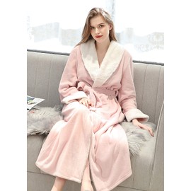 PUTUO Women's microfibre bathrobe, women's dressing gown, soft and warm sauna robe, pink