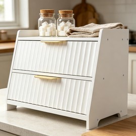 Txcucc Large Bread Box, White, Double Layer Wooden