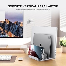 GAMAXIMA Soporte Vertical para Laptop con 4 Ranuras, Soporte para Laptop de Aluminio, Base Portatil con Ranuras de Ancho Ajustable, Stand Vertical... 