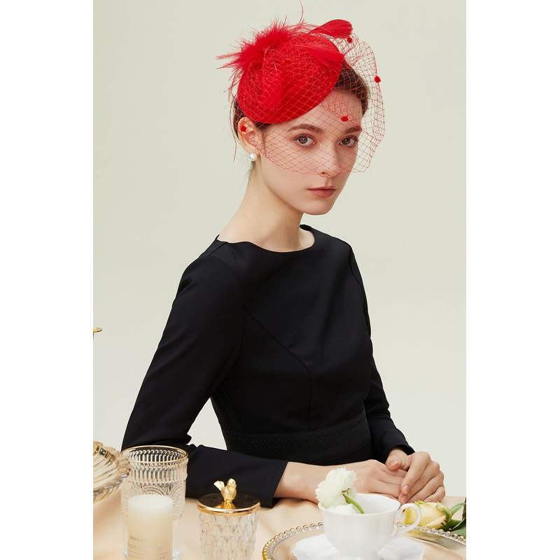 Coucoland Feather Fascinators Hat Women's Flower Mesh Elegant Wedding Fascinator