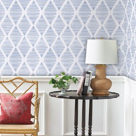 WENMER Geometric Peel and Stick Wallpaper 17.3" x 118" Striped Wallpaper Blue and White Contact Paper Geometric Self Adhesive Removable Stripe Wall Paper for Restroom Bedroom