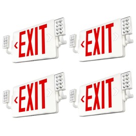 FREELICHT LED Exit Sign with Emergency Lights, Double Sided Adjustable LED Emergency Exit Lights with Battery Backup, Easy to Install, UL Certified, AC 120/277V, Pack of 4