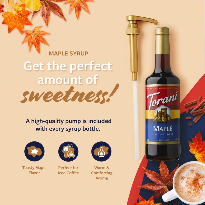 Torani Coffee Syrup, Maple Flavoring for Drinks, Glass Bottle with