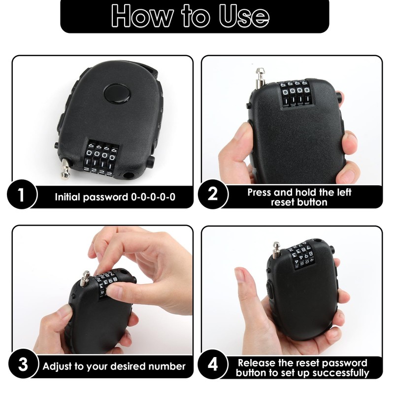 Cable Lock Combination Lock with 4 Number Discs and Wire