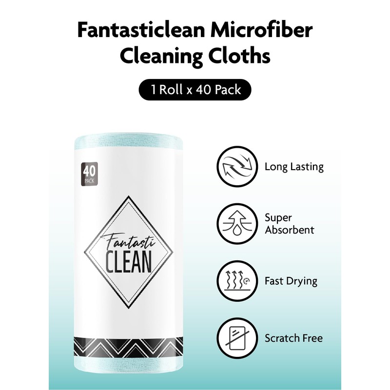 Fantasticlean Microfiber Cleaning Cloth Roll -40 Pack, Tear Away Microfiber