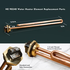 HE 90240 Heating Element, 3 Pack Replacement for EcoSmart ECO 18 27 36, 9KW 240V Heating Element for Electric Tankless Water Heaters, Screw-In, Copper