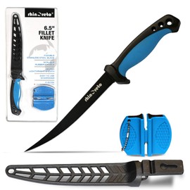 Rhinoreto Fish fillet knife. Flexible, stainless steel blade. Filet knifes for fish with sheath and sharpener. (6.5)