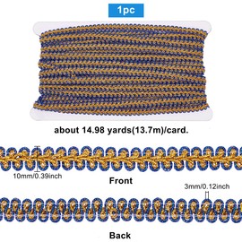 FINGERINSPIRE 15 Yards Metallic Braid Lace Trim Blue & Gold Sewing Centipede Braided Lace 10x3mm Decorated Gimp Trim for Wedding DIY Clothes Accessories Jewelry Crafts Sewing Home Decor