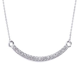 Exquisite Curved Bar Necklace with CZ in Sterling Silver, 16"