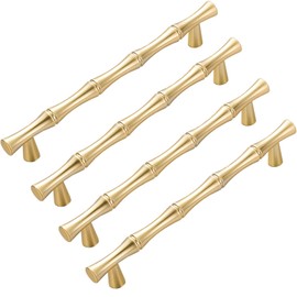 Caylingdee Gold Cabinet Handles 3-3/4"(96mm) Hole Centers Bamboo Shape Cabinet Pulls Dresser Pulls Zinc Alloy Drawer Pulls for Decorative Furniture Accessories Pulls, Pack of 4