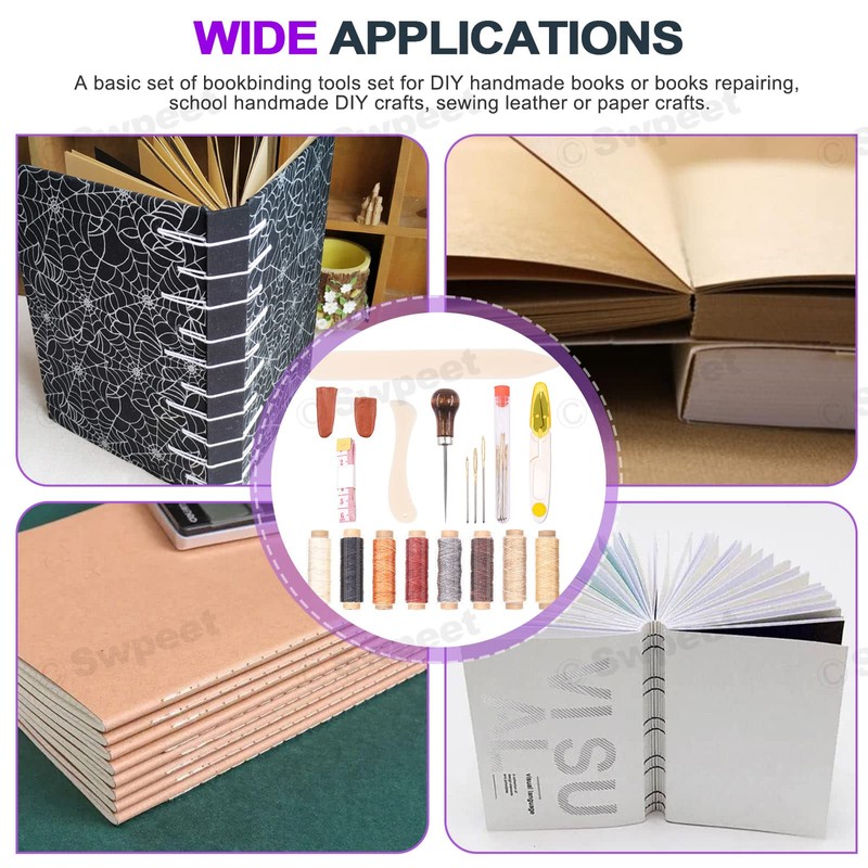 Swpeet 26Pcs Bookbinding Kits, Including Real Bone Folder Creaser, Paper