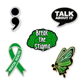 PinMart's Suicide & Mental Health Awareness 5-Pin Set, Metal, no gemstone