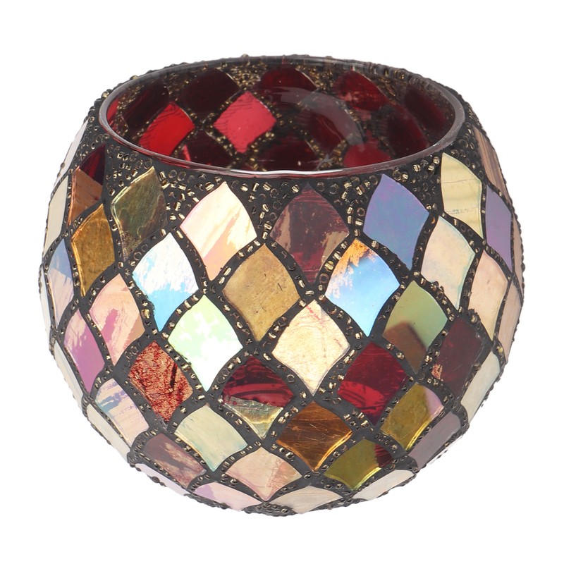 Mosaic Glass Tea Light Holder Romantic Decorative Red Handmade Cracked