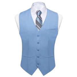 DiBanGu Men's Light Blue Suit Vest Business Dress Waistcoat with 2 Pockets V-Neck Tuxedo Vests for Formal Wedding, Blue, M
