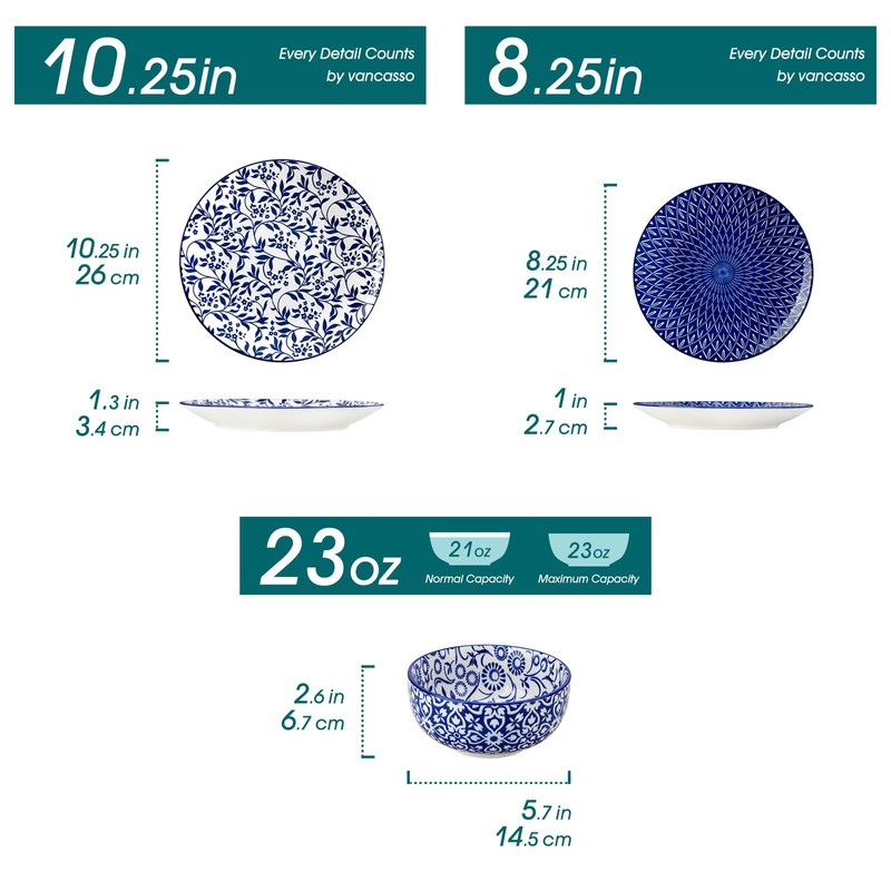 vancasso SELENE Plates and Bowls Set for 4, 12 Pieces