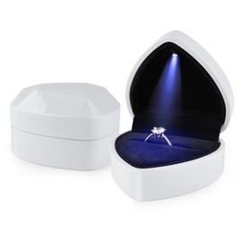 Hileyu Ring Box With Led Light Jewellery Gift Box Engagement Creative Diamond Heart Shaped Ring Box Wedding Ring Case For Proposal Engagement Wedding (White)
