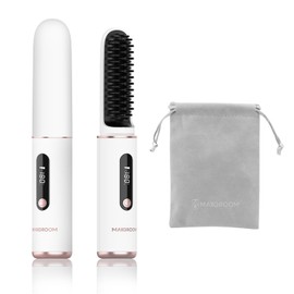 MAXGROOM Cordless Hair Straightener Brush, Portable Hair Straightening Brush for Travel, Hot Straightener Comb for Women with LED Display, Type-C Rechargeable, Anti-Scald (White)