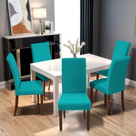 Yugarlibi Chair Covers, Set of 6, Stretch Chair Covers, Swing Chair, Elastic Covers, Chair Cover, Removable, Washable Chairs, Protection for Kitchen, Restaurant, Hotel, Banquet, Wedding (Peacock Blue,