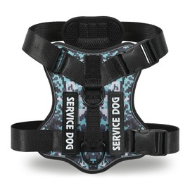 Belababy Dog Harness Small Medium Large, Reflective Tactical No Pull Harness for Dogs in Training, Adjustable Soft Service Pet Vest with Easy Control Handle, BlueCamo, L