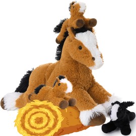 MaoGoLan 4 Pcs Horse Plush Stuffed Animal,Large Stuffed Mommy Horse with Babies Pony Toys Plushies,Horse Stuffed Animal Bulk for Kids Christmas Birthday Gift 21 inches