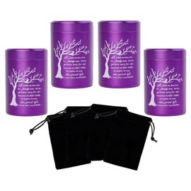 Small Urns for Ashes - Set of 4，2.7 inch Aluminium Mini Urns, Cremation Urns for Human/Pet Ashes, Ashes Holder, Small Keepsake urns-A Limb has Fallen from The Family Tree, Purple