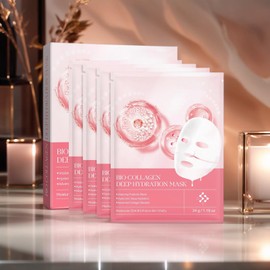 4 Stück Bio Collagen Hydrogel Nachtmaske, Porenminimierend, Anti-Falten Gesichtsmaske, Feuchtigkeitsspendend mit Glow Effekt, Straffende Tuchmaske für alle Hauttypen
