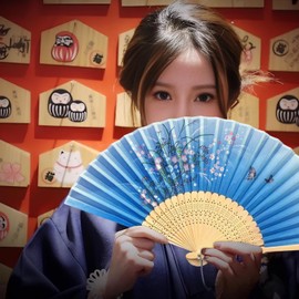 Moerstar Women's Men's Fan, Storage Bag, Box, 3-Piece Set, Lightweight, Hand Fan, Bamboo Design, Japanese Pattern, Fashion, Stylish, Present for Foreigners, Commemorative, Summer Festival, Kimono