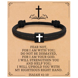 Sistble Easter Basket Stuffers, Easter Gifts for Teen Boys Black Cross Bracelet for Men Baptism Confirmation Gifts Psalm Bible Verse Religious Catholic First Communion Gifts Braided Rope Jewelry