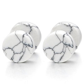 2pcs Marble Stud Earrings Men Women, Steel Cheater Fake Ear Plugs Gauges Illusion Tunnel, Wide:8MM, Acrylic, No Gemstone