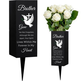 WEBEEDY Cemetery Vases Decorations for Grave Brother Metal Cemetery Flower Holder with Spike Pigeons Cross Forever in My Heart Grave Decor for Cemetery Funeral Father's Day Memorial Day,1 pc, 3x8Inch