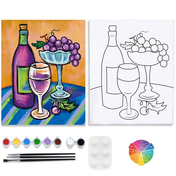 VALLSIP Canvas Painting Kits Pre Drawn Canvas for Painting for Adults Paint and Sip Party Supplies Stretched Canvas to Paint Games Ladies Night Static State Anniversary Gifts Date Night Ideas(8x10)