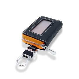 TOMOTHY Men's Smart Key Case with Window, Genuine Leather, Key Case, Compatible with Smart Keys, Black and Orange