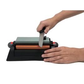 AccuSharp Tri-Stone Knife & Tool Sharpening System Kit w/Slip Resistant, Mountable Rubber-Grip Base & Aluminum-Oxide Stones Quickly Sharpens, Restores, Repairs & Hones All Blades & Knives