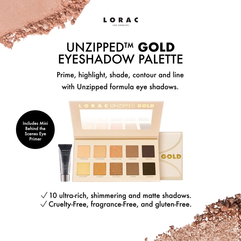 LORAC Unzipped Matte & Glitter Eyeshadow Palette, Gold | Cruelty