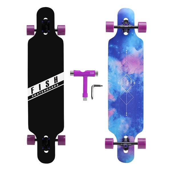 FISH SKATEBOARDS 41-Inch Downhill Longboard Skateboard Through Deck 8 Ply Canadian Maple, Complete Cruiser, Free-Style