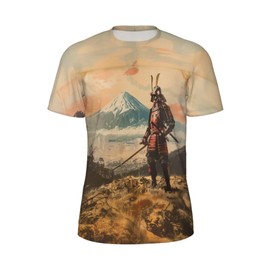3D Pattern Print Japanese Samurai T-Shirt Breathable Cool Lightweight Flexible Easy to Match Diverse and Stylish for Casual Wear Fashionable Graphic Tee Size L