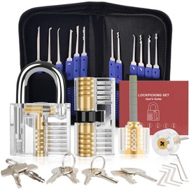 Diyife 36-Piece Lock Picking Set, Difficulty Upgrade, Lock Pick Set with 4 Transparent Locks and 4 Black Locking Sleeves, Manual for Beginners and Professional Locksmiths - Black