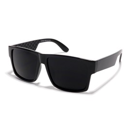 ShadyVEU - Super Extremely Dark Black Square Retro Flat Top 80's UV400 OG Eazy E Sunglasses (Glossy Frame, Dark Black Lens)