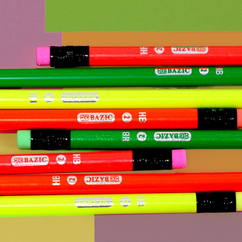 BAZIC Wood Pencil Neon Pencils, Latex Free Eraser, Unsharpened Rewards
