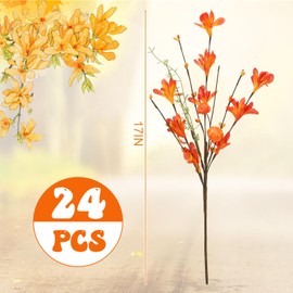Ovveroche 24 Pcs Fall Forsythia Floral Picks with Pumpkins and Berries, 17 Inch Artificial Fall Flowers Autumn Forsythia Stems for Thanksgiving Day Harvest Festival