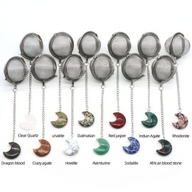 5 Pcs Tea Filter Stainless Steel with Moon Crystal Energy Stone Tea Strainers with Fine Mesh Extend Chain Hook Tea Ball Infuser for Loose Tea Leaves Spices Seasonings