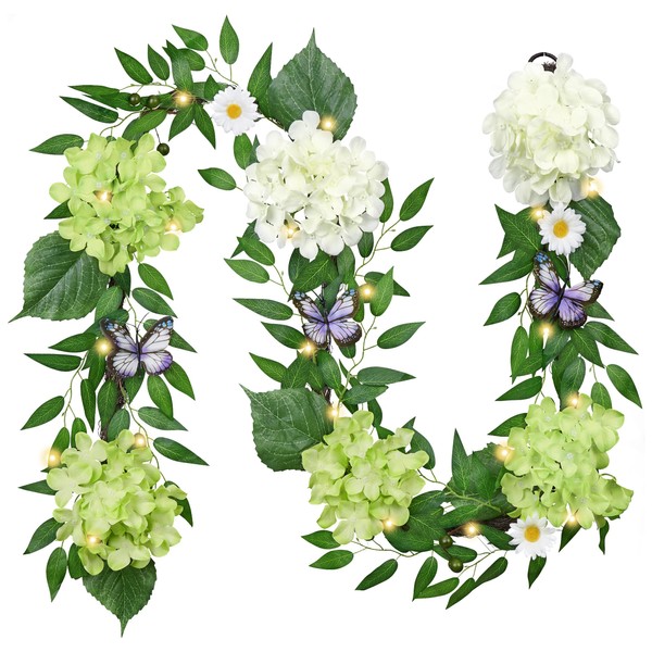 Valery Madelyn 6FT Spring Hydrangeas Garland with Lights for Mantle,