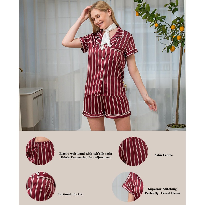 WJing Yi Jia 3Pcs Womens Silk Satin Pajama Sets XS-2XL