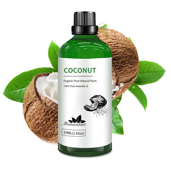 Coconut Essential Oil Mumianhua Coconut Oil Essential Oils 50ml Fruity Pure Coconut Massage Oil for Skin, Soap Making, Diffuser, Aromatherapy, Candle Making 1.69 Oz