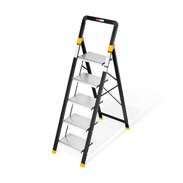 KINGRACK 5 Step Ladder,Aluminium Lightweight Folding Step Stool with Anti-Slip