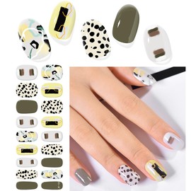 Leopard Semi Cured Gel Nail Strips, Leopard Print Gel Nail Stickers Long Lasting Grey Animal Winter Semicured UV Nail Wraps UV Light Required for Women Girls(20Pcs)