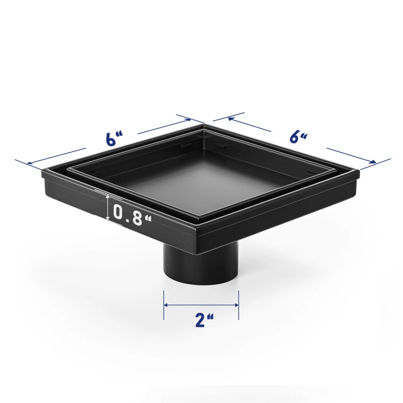 Bathroom Black Stainless Steel 6x6 Tile Insert Floor Drain Hidden