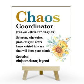 Chaos Coordinator Gifts Appreciation Gifts Thank You Gift for Women Boss Lady Manager Leader Mentor Coworker Farewell Gifts Sunflower Home Office Desk Decor Wood Sign Table Centerpiece for Bedroom -20