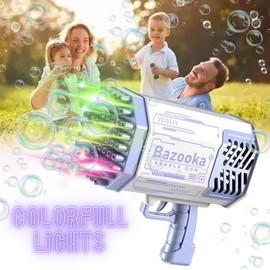 Bubble Gun Bazooka Bubble Machine Gun 69 Hole Bubble Blaster Blower with Colored Lights Gifts for Kids Adults Outdoor Best Toys for Wedding Birthday Party Purple