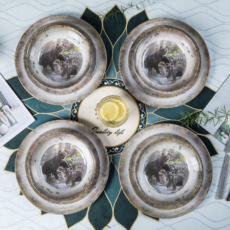 Melamine Dinnerware set for 4 - Dinner Plates Bowls Set